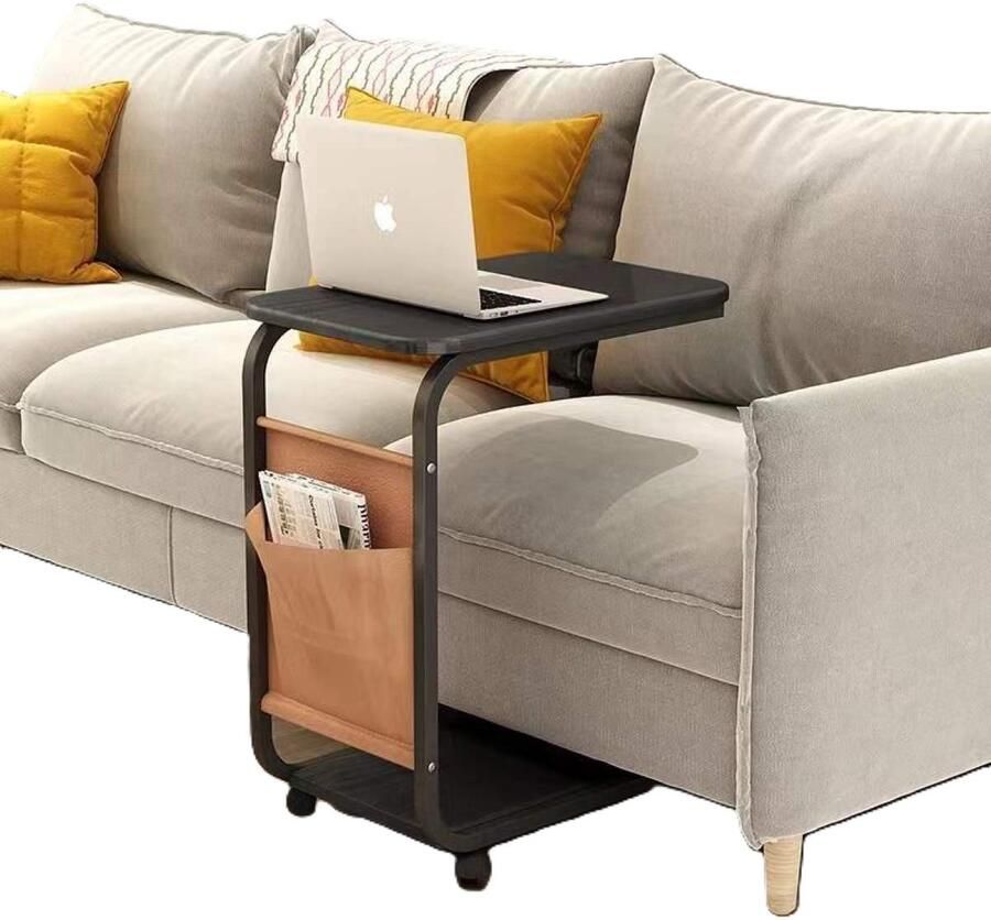 Ceruzo Verrijdbare Bijzettafel Banktafel met Zwenkwielen en Insteekvak 43x28x63 cm Zwart