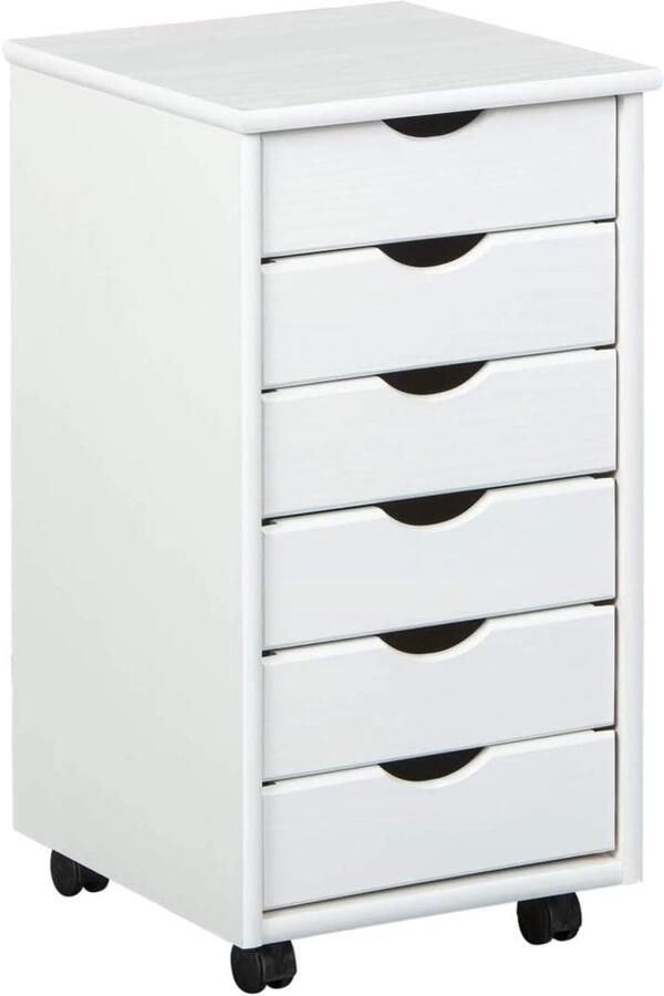Verrijdbare ladekast Kantooropslag 6 laden Wit Massief grenen 29 6x34 5x9 cm