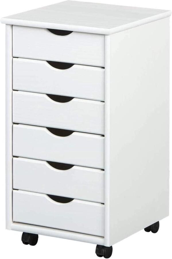 Verrijdbare ladekast Kantooropslag 6 laden Wit Massief grenen 29 6x34 5x9 cm - Foto 2