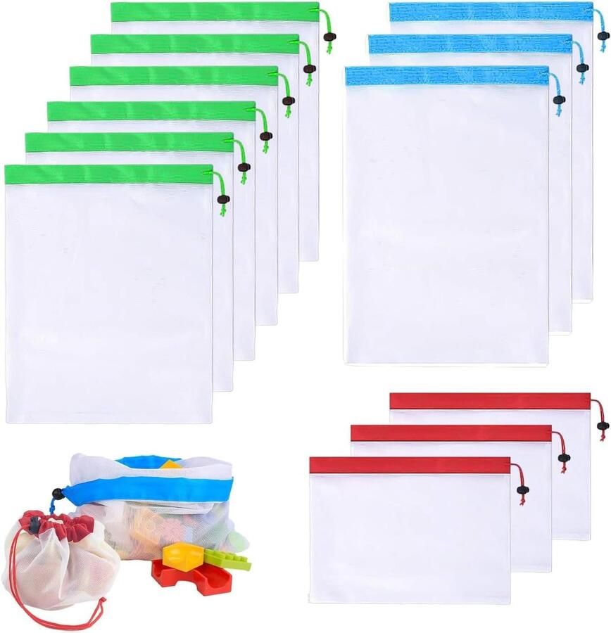 Verschillende gaaszakken kinderspeelgoedzakken speelgoedzakjes met trekkoord pluche dier zitzak-opslag fruitopbergzak netspeelgoedzak 12 stuks