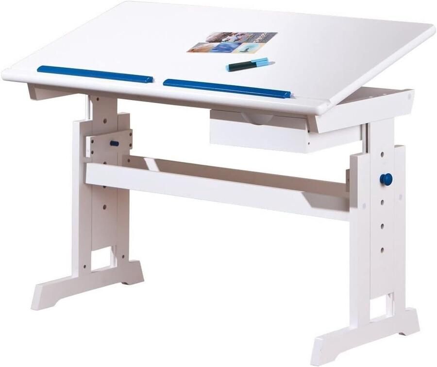 Verstelbaar Bureau met Kantelbaar Bureaublad in Wit-Roze