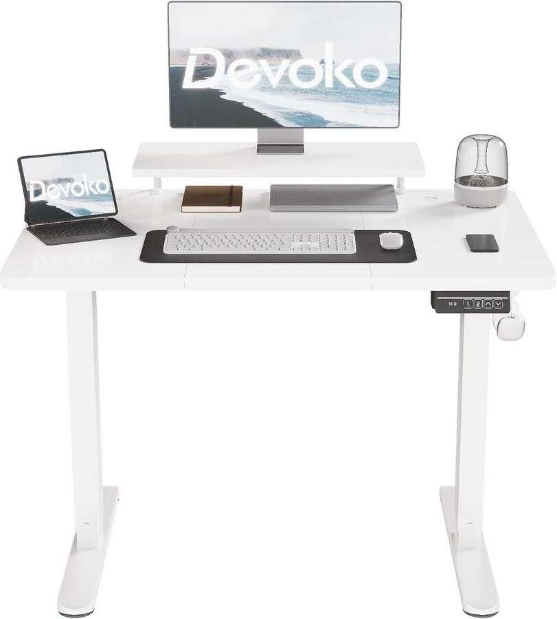 Verstelbaar Bureau met Monitorstandaard Zittend en Staand 120 x 60 cm Elektrisch Hoogteverstelbaar 2 Geheugenhoogtes