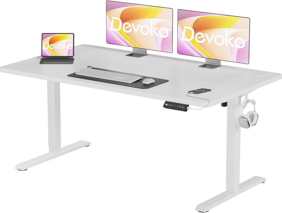 Verstelbaar elektrisch bureau 140 x 60 cm met 4 geheugenhoogtes Hoogte instelbaar van 72-116 cm