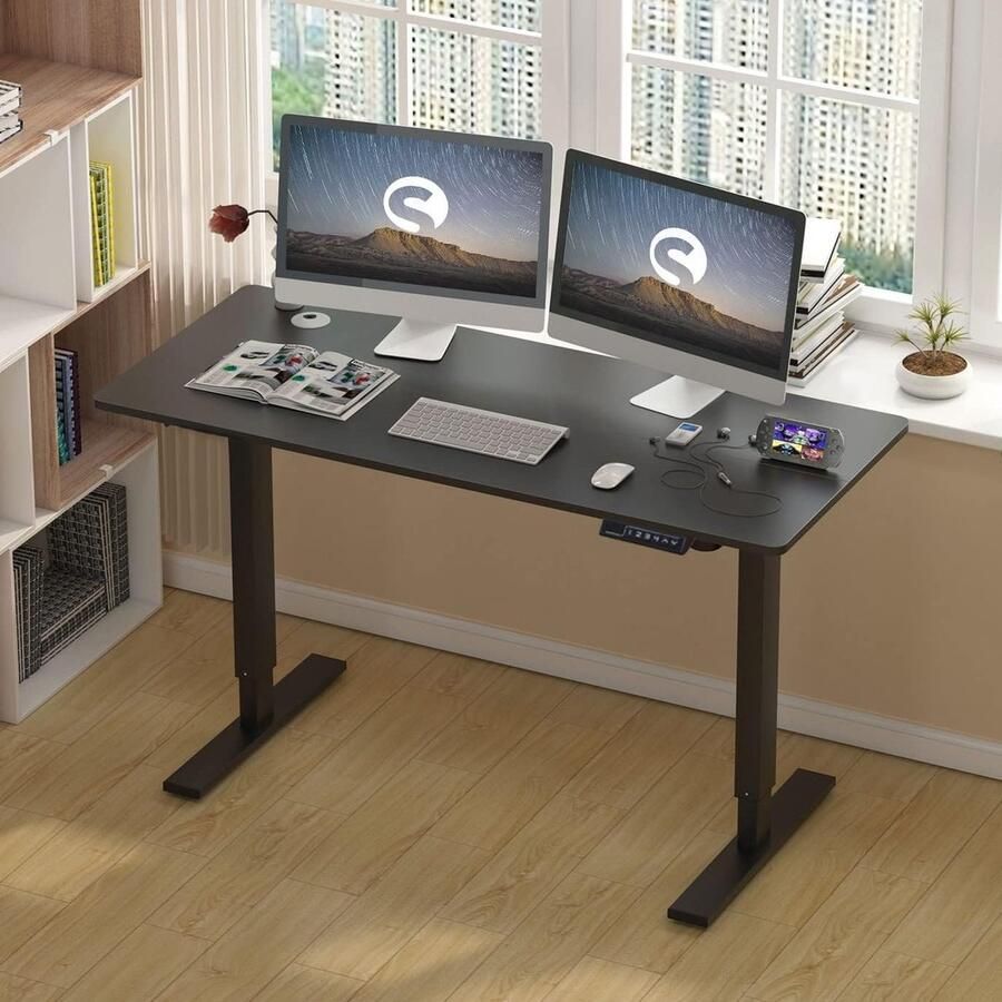 Verstelbaar elektrisch bureau 140 x 60 cm Zit- en sta-bureau met geheugenfunctie