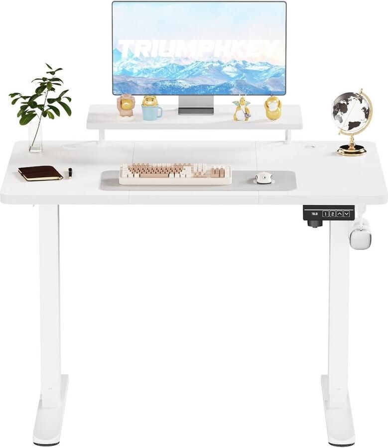 Verstelbaar Ergonomisch Bureau met Monitorplanken voor Thuiskantoor Multifunctioneel en Duurzaam Wit