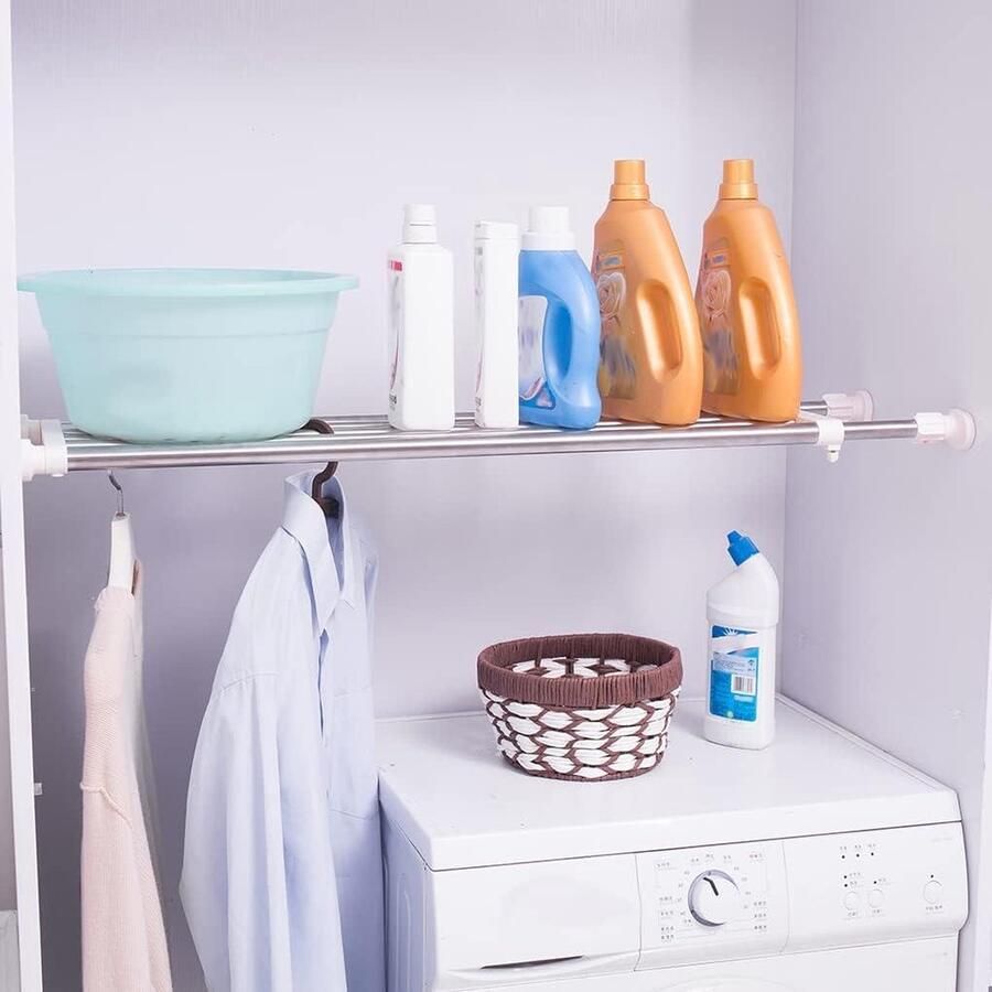 Verstelbare kast organizer doe-het-zelf opbergrek kledinghanger ruimtebesparende scheidingswand planken uitbreidbaar 50-80 cm zonder boren ivoor