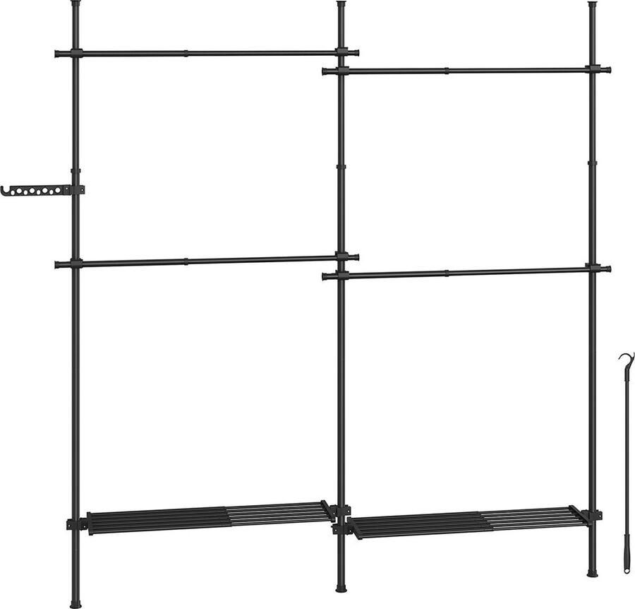Verstelbaar Kledingrek Kledingstandaard Mat Zwart Staal en Kunststof 33 5 cm x (162-238) cm x (208-310) cm 9 7 kg 92 5 kg capaciteit