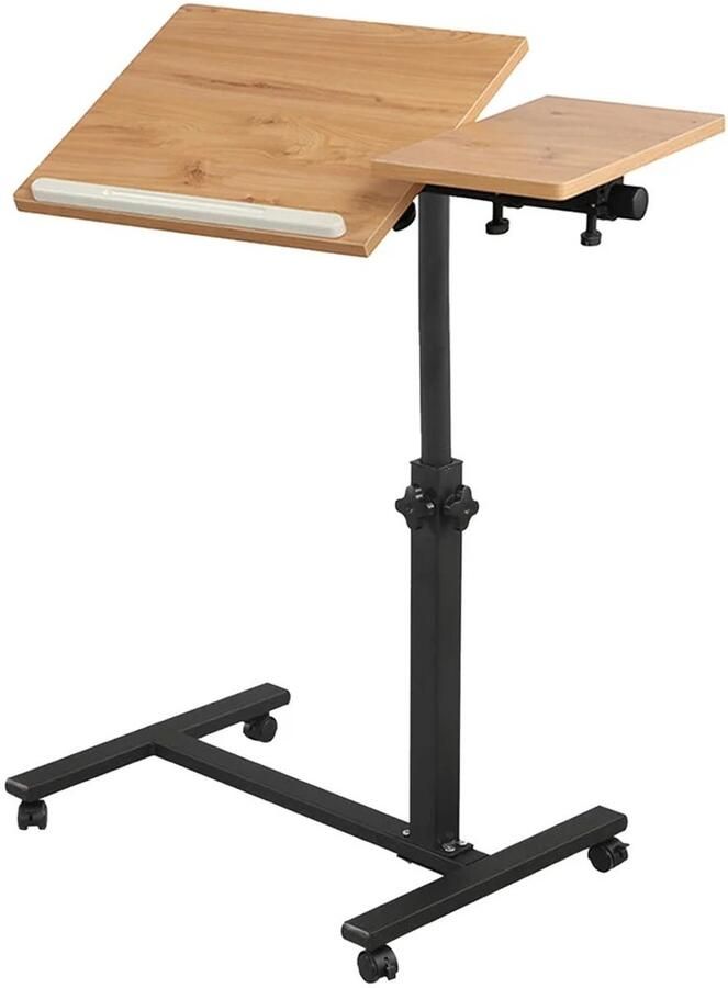 Verstelbaar laptopbureau met wielen Verplaatsbaar nachtkastje Computertafel Lift Computerbureau Slaapkamer Kantoor Draagbare studeertafel