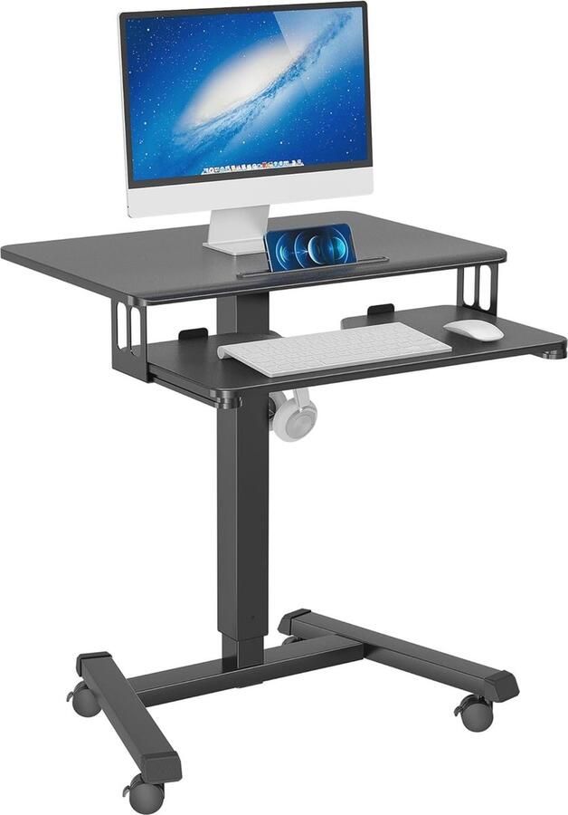 Verstelbaar Mobiel Bureau met Wielen – Ergonomische Laptoptafel voor Thuis en Kantoor