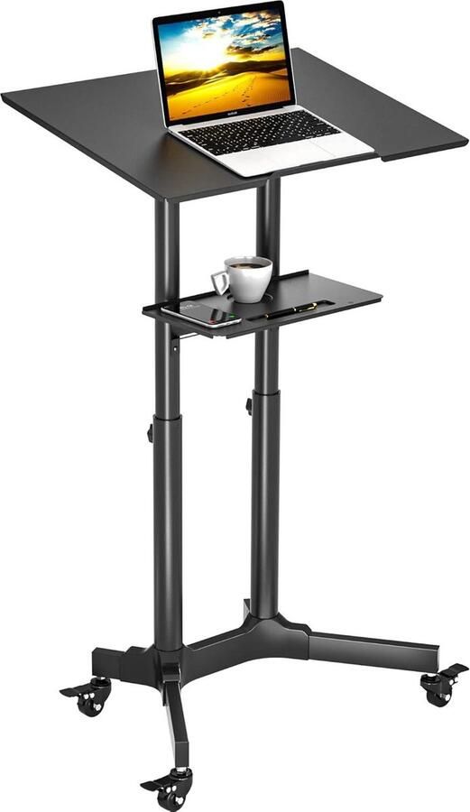 Verstelbaar Mobiel Sta-bureau met Wielen Draagbaar Geschikt voor Thuis en Kantoor