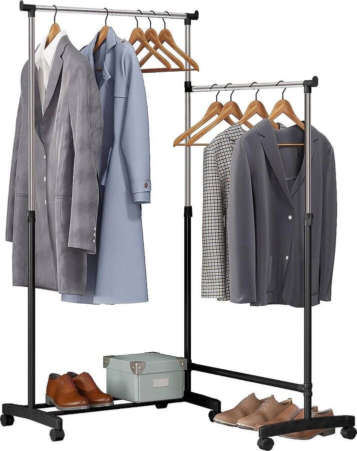 Rootz Living Rootz Verstelbaar Rollend Kledingrek Kapstok Roestvrij Staal 161cm x 155cm x 41cm