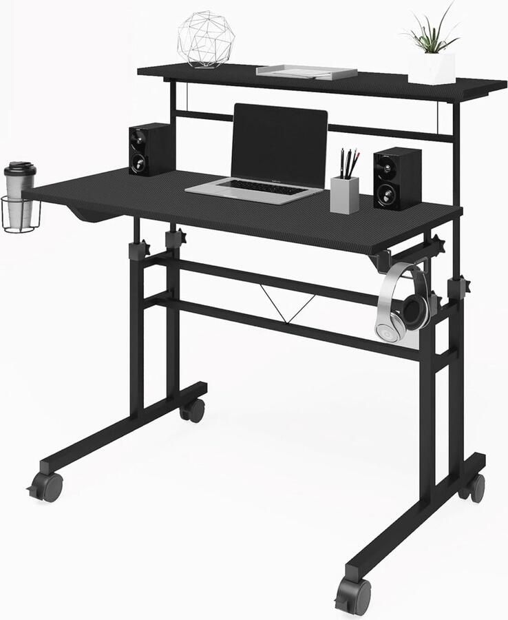 Verstelbaar Rolling Bureau met Beweegbare Plank Zwart