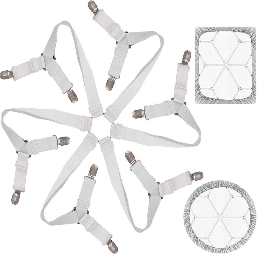 Allecto Plus Spanner Hoeslaken voor verstelbare matrassen 3-weg elastische overtrek Wit 6 zijden beddengoed Bedlaken met bandjes