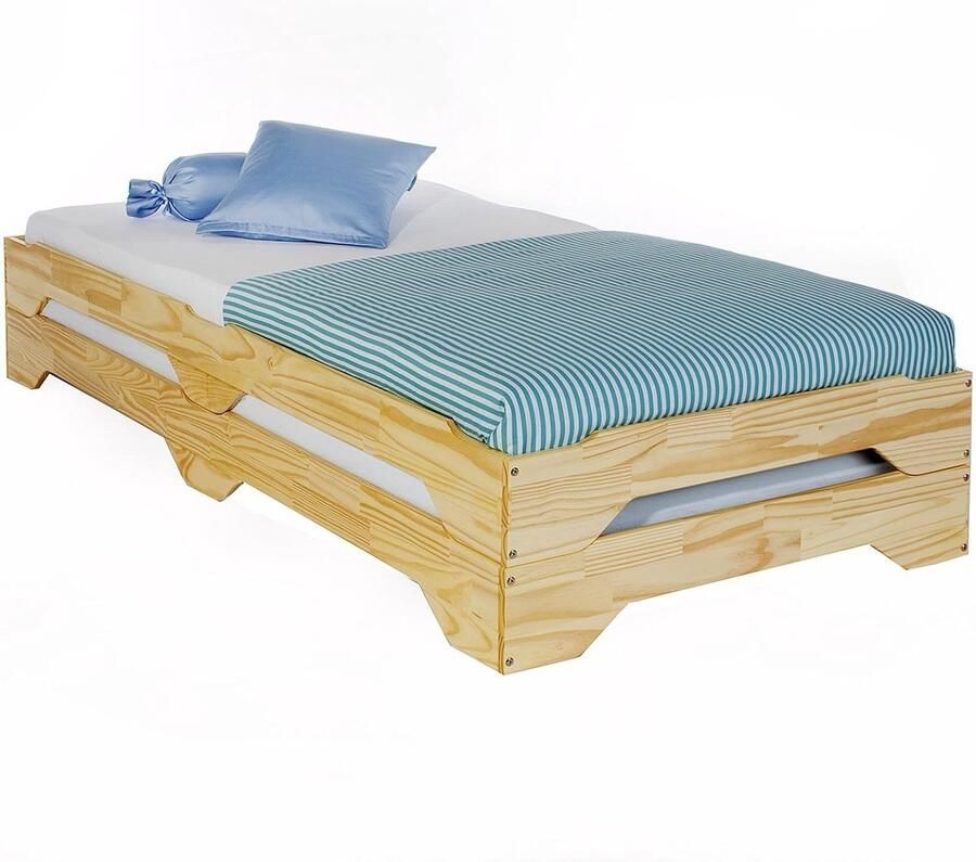 Stapelbed Set van 2 Eenpersoonsbed in Massief Grenen Ideaal voor Kleine Ruimtes 90 x 200 cm Kinderbed en Tienerbed