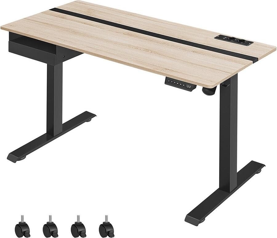 Rootz Living Rootz Elektrisch Sta-bureau Zit-sta-bureau In hoogte verstelbaar bureau Greige Zwart Spaanplaatstaal Stille werking Snelle aanpassing Zwaar gebruik 60 cm x 140 cm x (72-120) cm