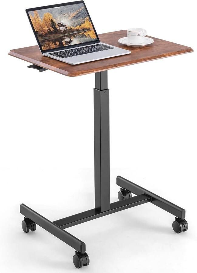 Verstelbaar Sta Bureau met Wielen Mobiel Laptop Bureau 65x48cm voor Thuis en Kantoor