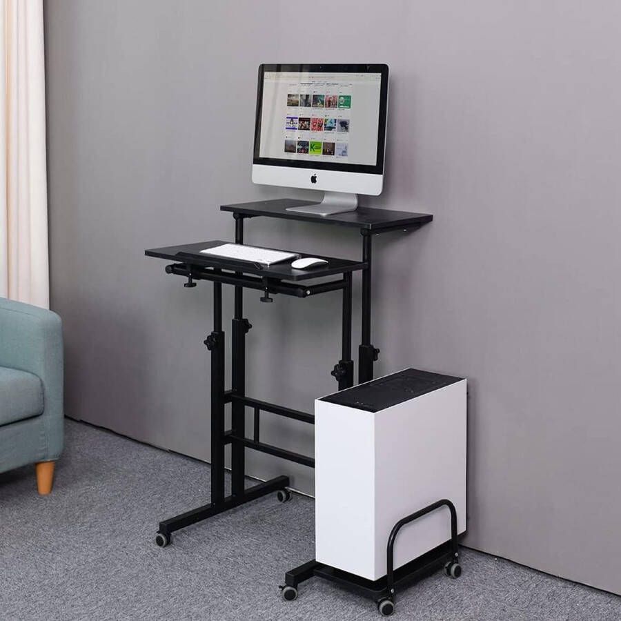 Emall Life Adjustable Standing Computer Desk Standing Adjustable Laptop Cart with Wheels for Home Office Workstation (Black Willow)