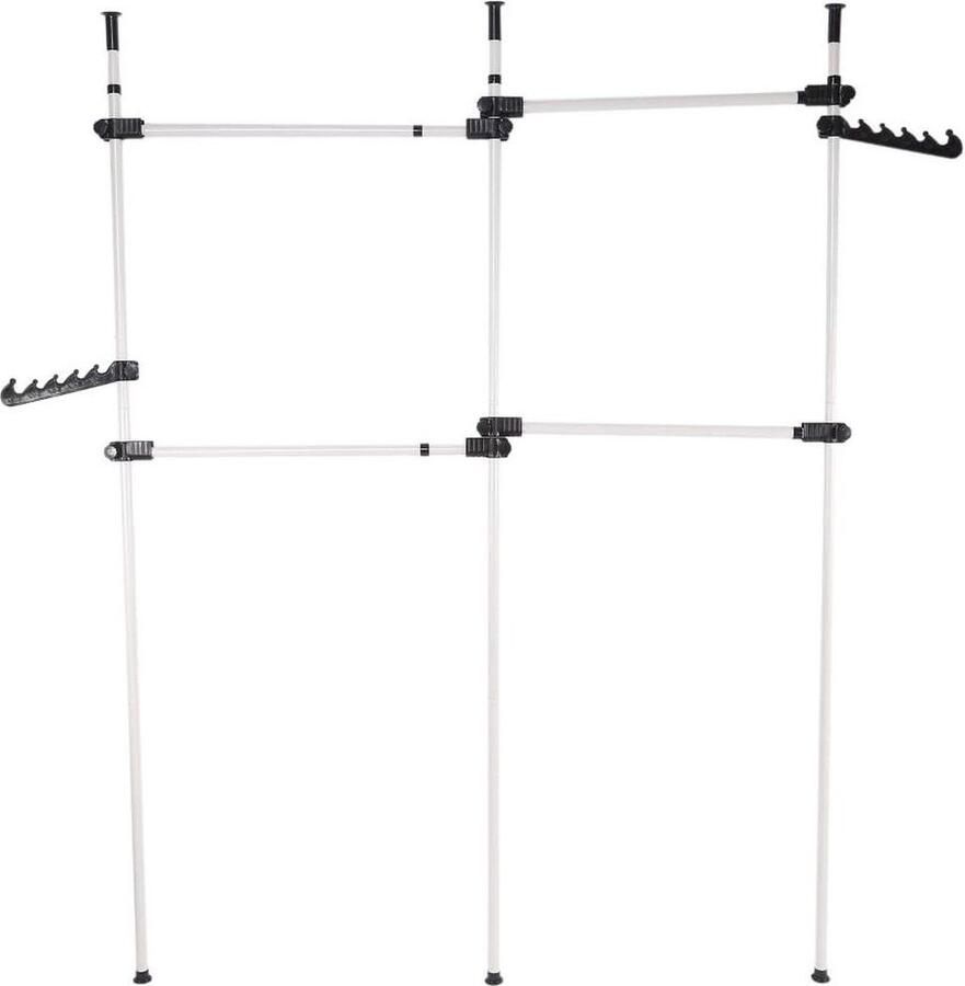 Verstelbaar telescopisch kledingrek Staal Organisatiesysteem Garderobesysteem 4 dwarsbalken Buisdiameter 25 mm