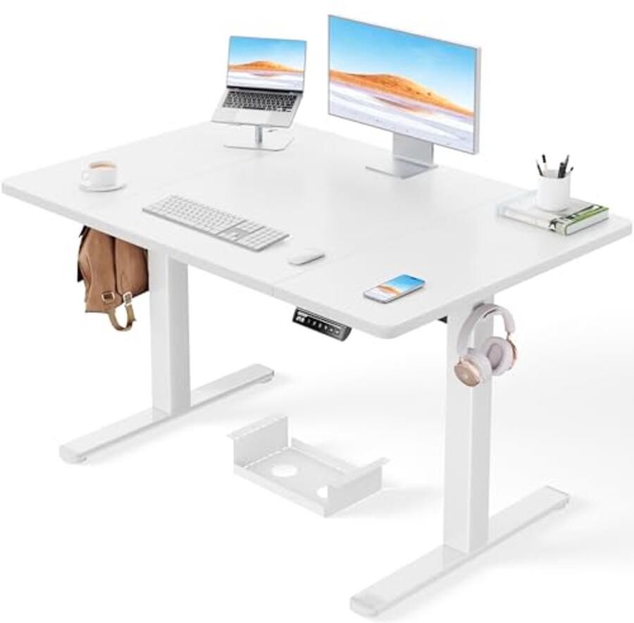 Verstelbaar Zit-Sta Bureau 120 x 80 cm 100 kg Draagvermogen Hoofdkantoor Tafel met Stil Borstelloze Motor