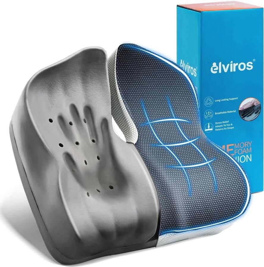 Verstelbaar Zitkussen voor Bureaustoel Traagschuim Kussen voor Stuitbeen Ischias en Rugpijnverlichting Orthopedisch Autokussen voor Lang Zitten met Wasbare Hoes