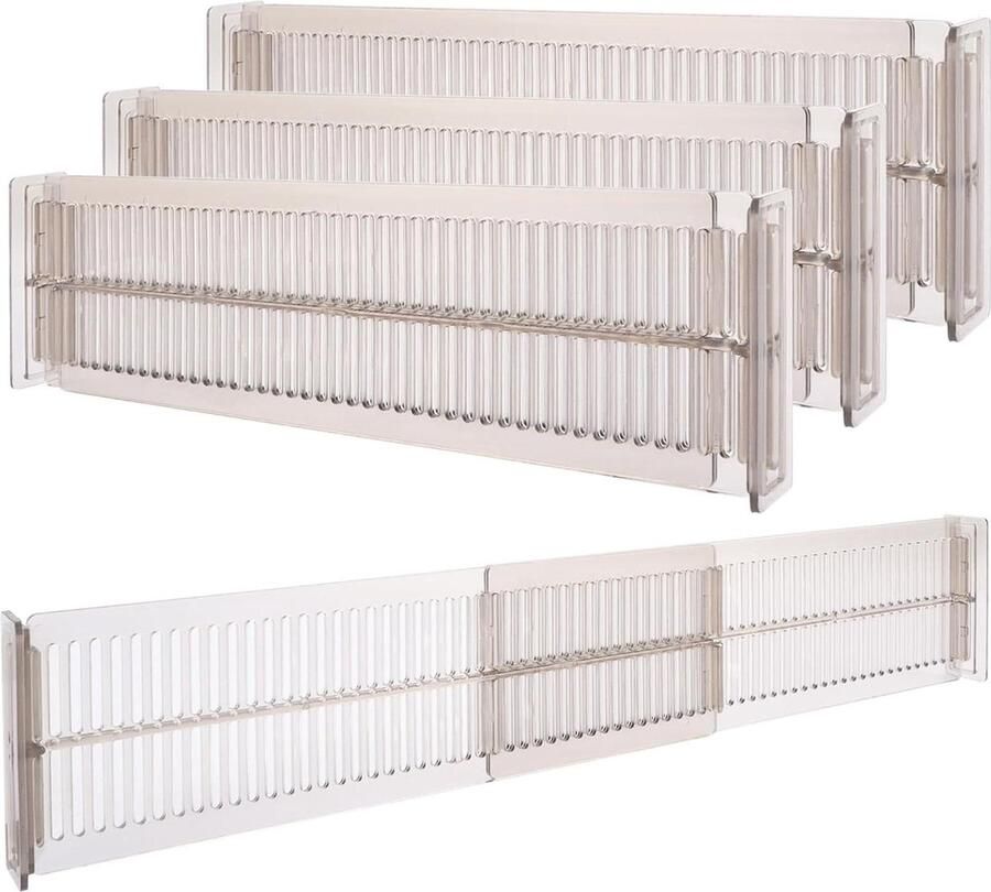 Verstelbare 27-51 cm Transparante Kunststof Ladeverdelers Set van 8 cm Hoog Voor Keukenlade Commode Badkamer Slaapkamer