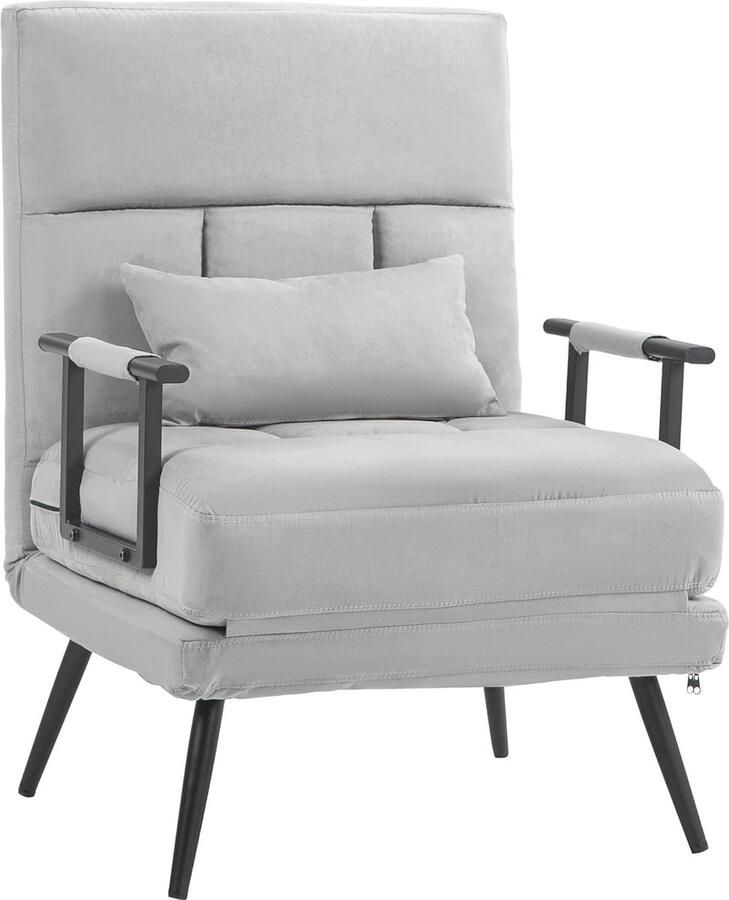 Verstelbare 3-in-1 Slaapbank met Armleuningen en Kussen Grijze Fauteuil voor Woonkamer en Kantoor