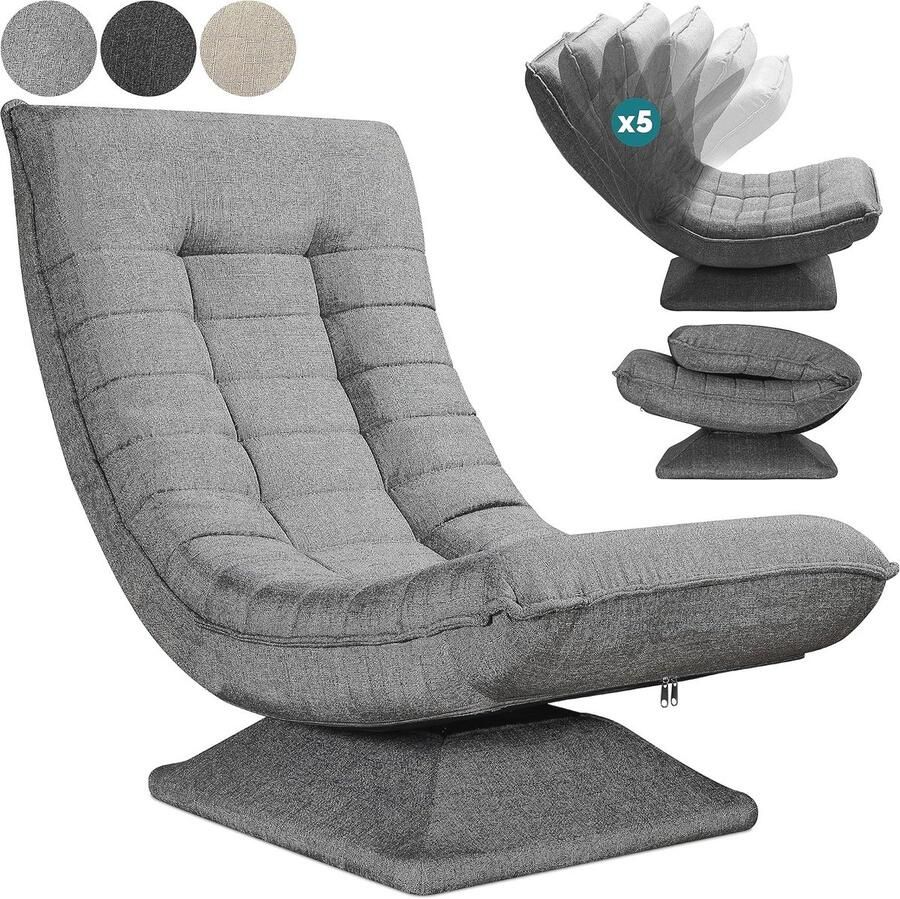 Verstelbare 360° Draaibare Fauteuil Klapbaar en Ergonomisch Maximaal 150 kg Comfortabele Relaxstoel voor Woonkamer en Gaming 58x57x84 cm Grijs