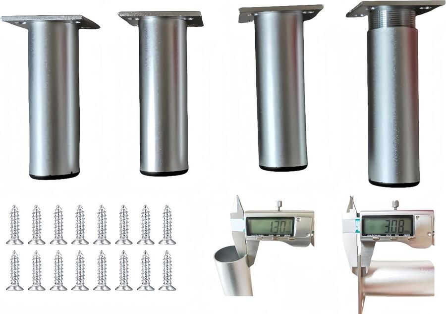 Verstelbare Aluminium Meubelpoten Verstelbaar 0-15 mm 4 Stuks Diameter 38 mm