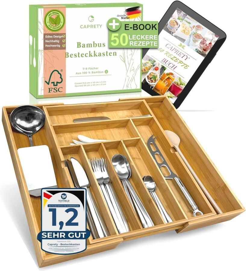 Verstelbare Bamboe Bestekbak voor Laden Uittrekbare Organiser met 7-9 Vakken