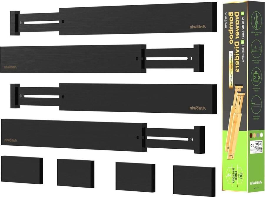 Verstelbare bamboe ladeverdeler ladeorganizer voor keukenkastjes badkamer slaapkamer baby lade bureauopslagsysteem zwart 43 56 cm