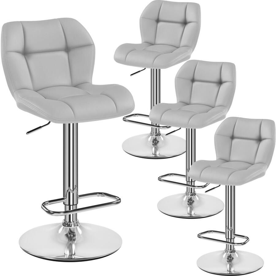 Barkrukken set van 4 in hoogte verstelbaar 360 graden draaibaar keukenstoelen met rugleuning en voetensteun barstoel PU-leer zithoogte 62 5 cm 84 5 cm lichtgrijs