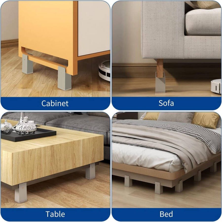 Verstelbare bed- en meubelstijgbuizen met schroefklem 4-pack zware banktafels stoel stijgbuizen meubels stijgbuizen verhogen de hoogte met 4 inch pasvorm van 0-2 inch breedte van meubelvoeten (beige)