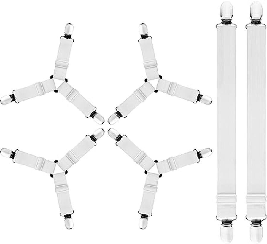 Verstelbare bedlakclips voor lakens 6 stuks stevige lakenriemen met clips voor een strakke pasvorm