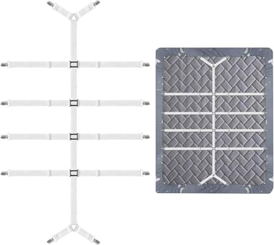 Verstelbare bedlakenspanner met 12 metalen klemmen voor anti-rimpel lakens en matrassen