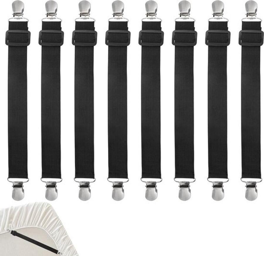 Verstelbare Bedlakenspanners 25-80 cm Set van 8 Elastisch met Metalen Clips Zwart Voor Matras Wieg Strijkplank Bank