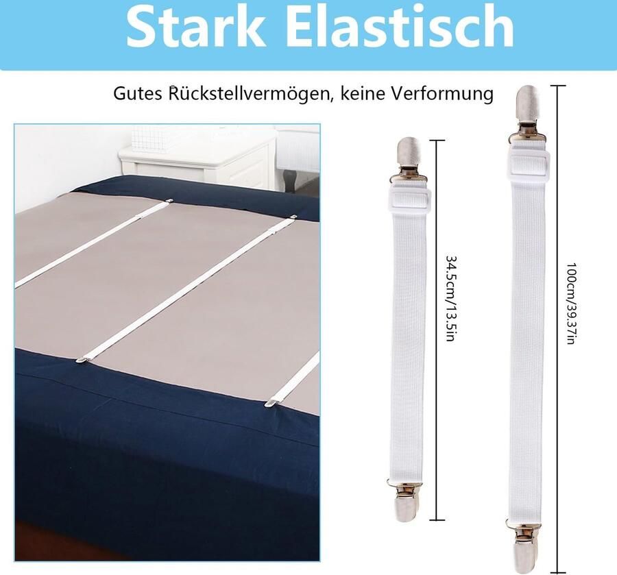 Verstelbare bedlakenspanners 6 stuks elastische bedlakenspanners met clip elastische spanner bedlaken spanbanden voor laken witte lakenspanner voor laken matras strijkplank bank