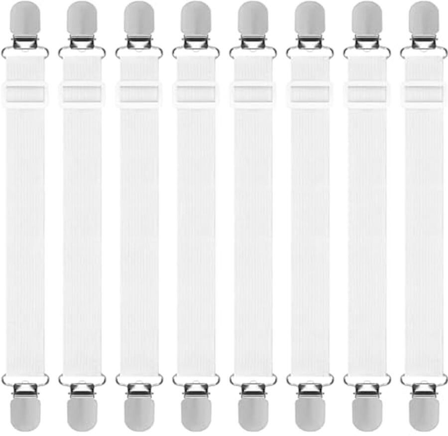 Verstelbare Bedlakenspanners 8 Stuks Elastische Matrasspanners met Metalen Clips