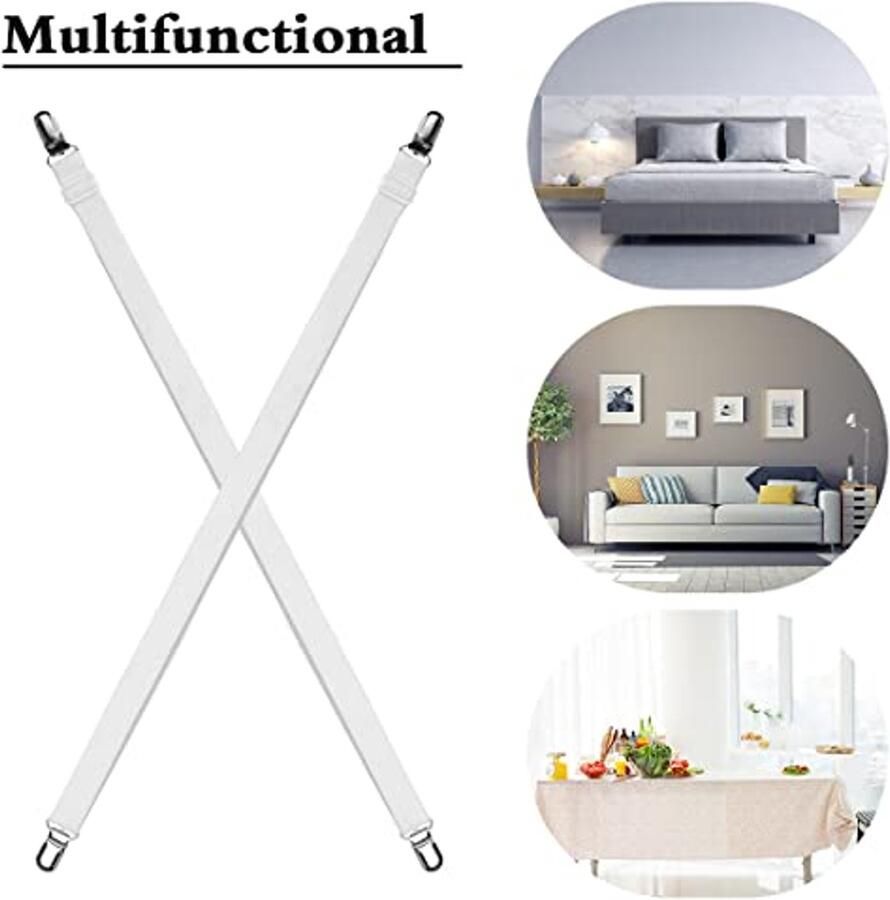 Verstelbare bedlakenspanners Elastische matrasspanners met metalen clips 12 stuks