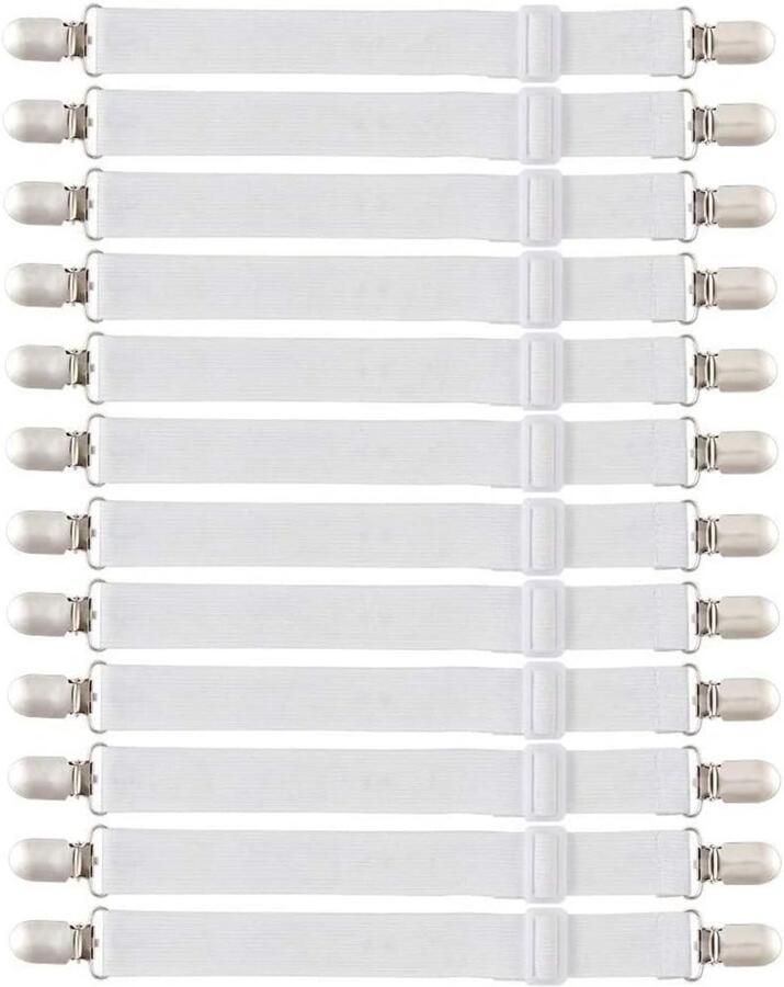 Verstelbare bedlakenspanners Elastische matrasspanners met metalen clips 12 stuks