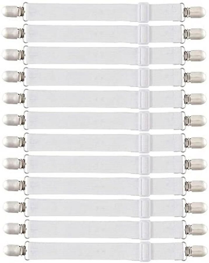 Verstelbare bedlakenspanners Elastische matrasspanners met metalen clips 12 stuks - Foto 2