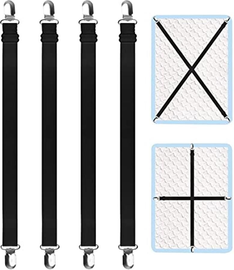 Verstelbare Lakenspanners voor Beddengoed en Meubels 4 Stuks Elastische Strijkplankspanners met Metalen Clips