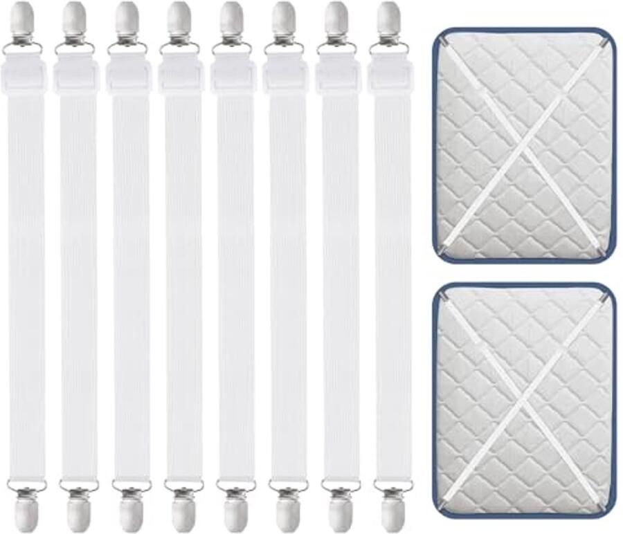 Verstelbare Bedlakklemmen 30-120 cm 8 Stuks Elastische Lakenspanners voor Beddengoed en Matrassen