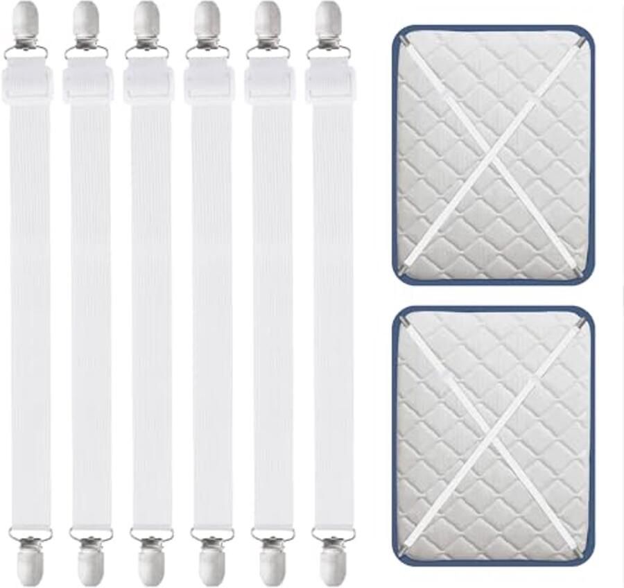 Verstelbare Bedlakklemmen 55-250 cm 6 Stuks Elastische Lakenspanners voor Beddengoed en Matrassen
