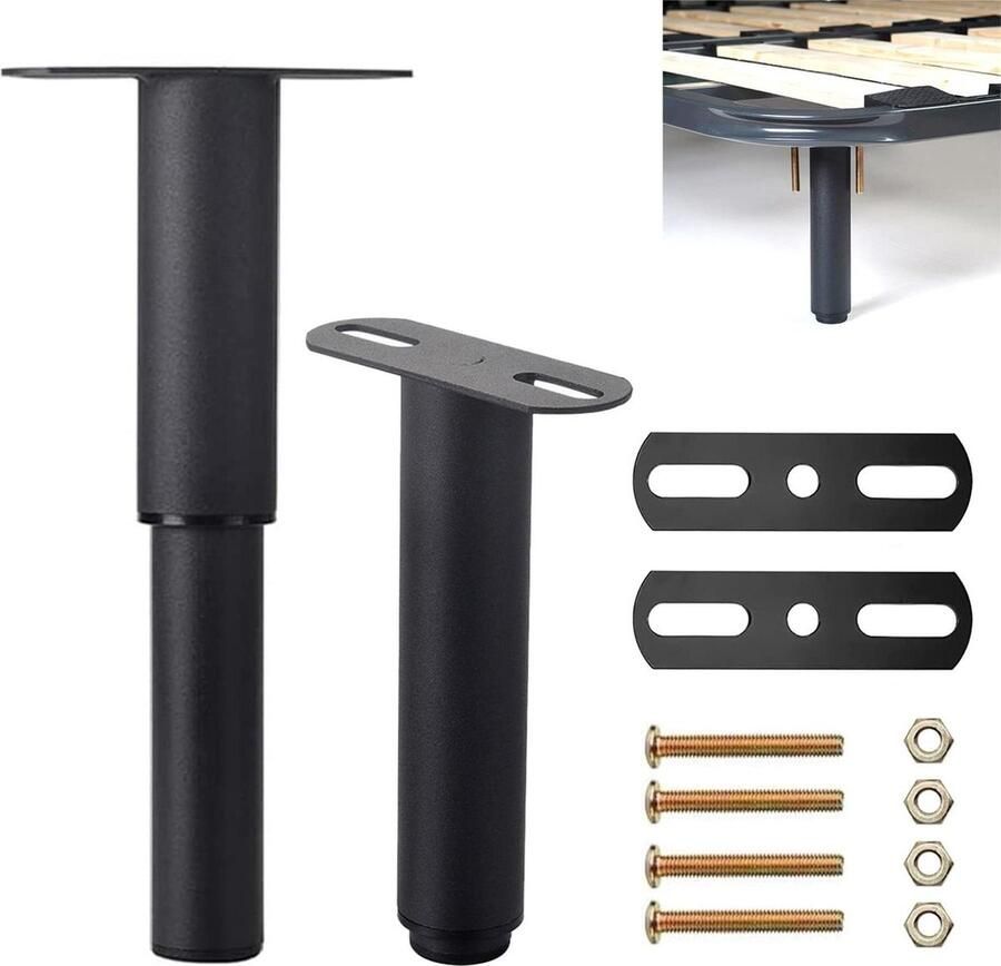 Verstelbare Bedpoten 2 stuks 18-34 cm Meubelpoten met Schroeven Zwart Geschikt voor Bank Bed Nachtkastje