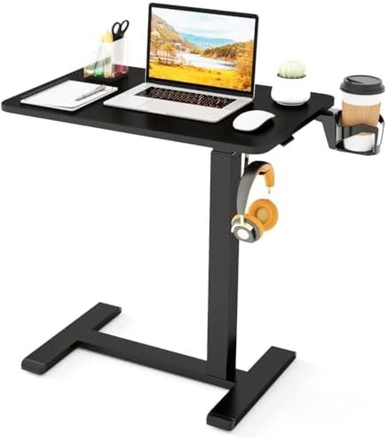 Verstelbare Bedtafel met Wieltjes In Hoogte Verstelbare Ziektetafel met Bekerhouder en Haken Multifunctionele Bijzettafel voor Zieken- en Verpleegbedden