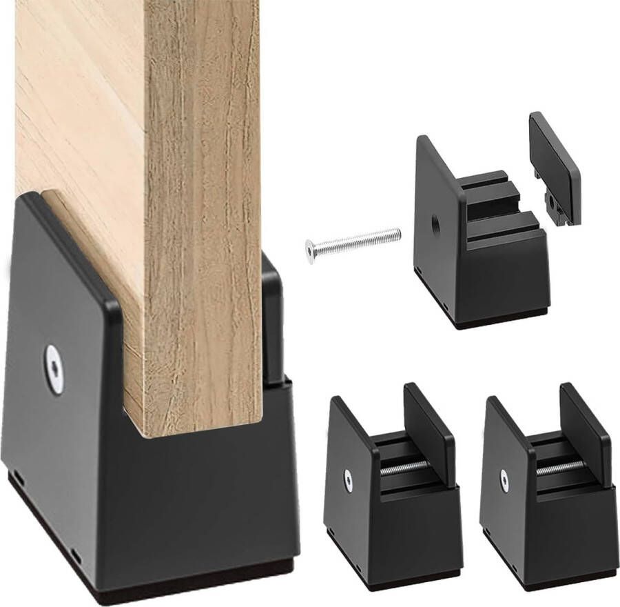 Verstelbare bedverhoger Meubelverhoger 5 cm met schroefklem zwarte bedverhoger 2 inch zware stoelverhogers verpakking van 4 meubelverhogers voor vierkante en ronde stoelpoten met een breedte van 0 8-1 6
