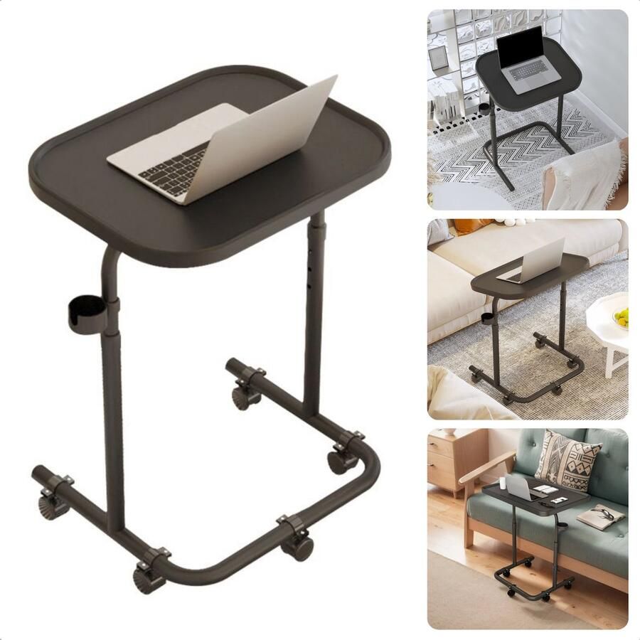Verstelbare Bijzettafel Banktafel Laptoptafel Tafeltje Kantelbaar 48x35 cm Zwart Met Bekerhouder Inclusief EBOOK