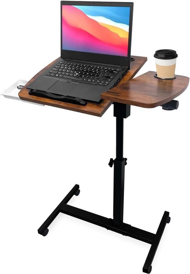 Verstelbare Bijzettafel Laptoptafel met Wieltjes Bruin