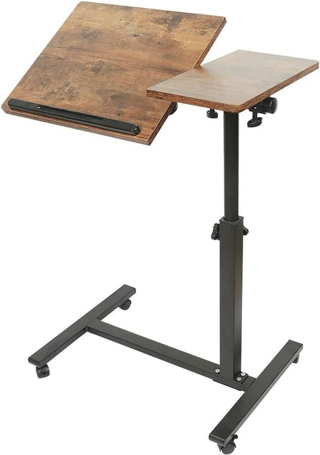 Verstelbare bijzettafel met wieltjes en afsluitbaar ontwerp Mobiele laptopbedtafel