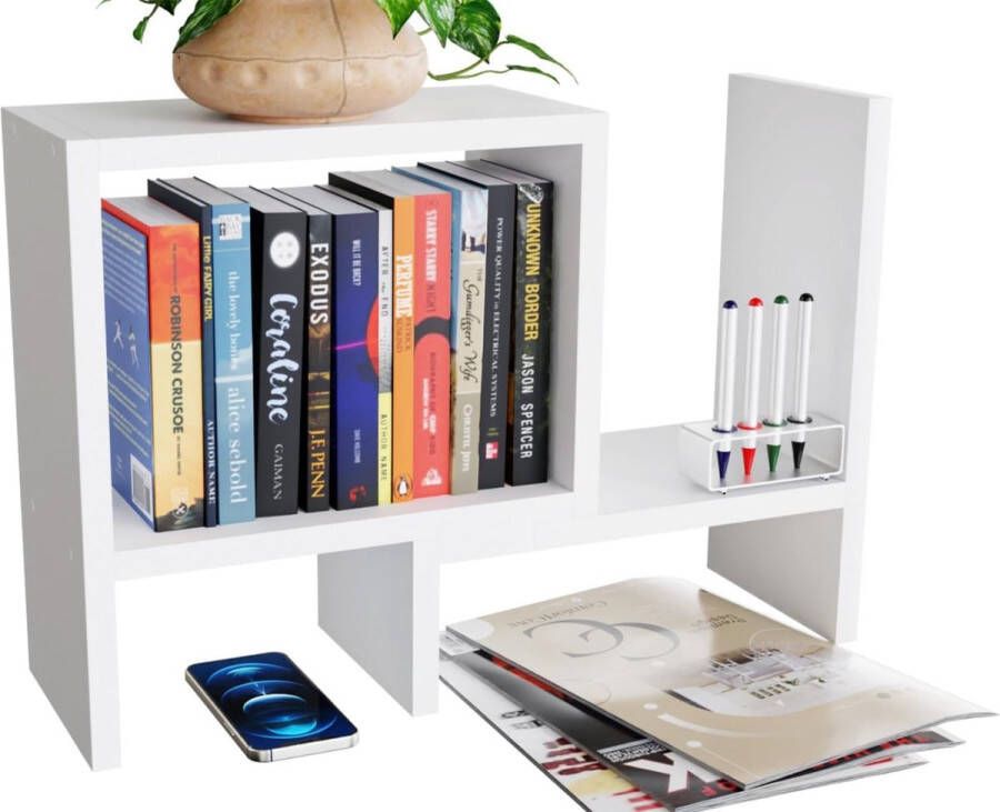 Verstelbare boekenkast bureau-boekenkast bureau-organizer vrijstaande bureau-organizer keukenorganizer kantoor-opbergrek wit